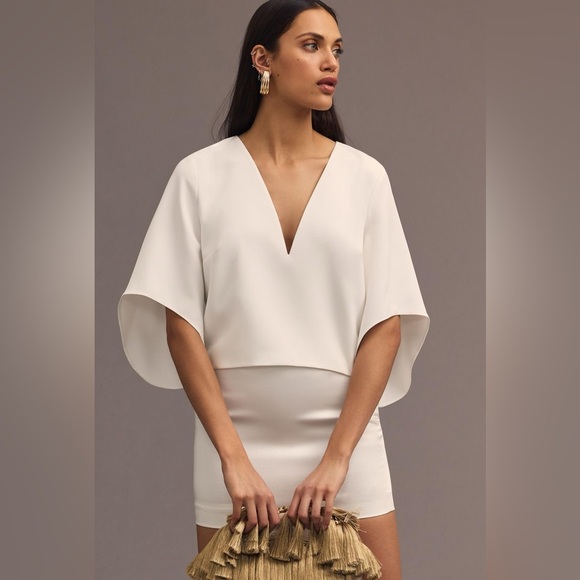 Mare Mare Anthropologie Veronica V-Neck Flare Sleeve in white - Picture 1 of 9